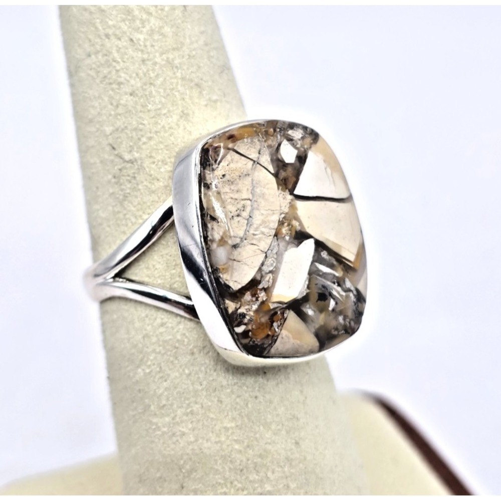 Genuine Brecciated Mookaite Jasper Ring Size 6.75* Sterling Silver 925 Rectangle